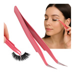 Pęseta Zakrzywiona Modelarska Różowa do Przedłużania Rzęs i Precyzyjnych Prac