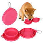 Miska Podróżna Dla Psa lub Kota Składana z Dwoma Miseczkami 300ml - Różowa