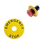 Tabliczka Opisowa Emergency Stop - Plastikowa Żółta Etykieta 60mm