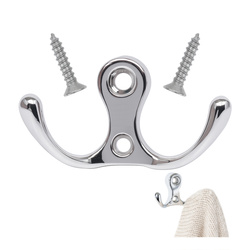 Wieszak Podwójny Ścienny Srebrny Połysk Haczyk Metalowy A2700 do Przedpokoju i Łazienki