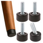 Nóżka meblowa regulowana z przegubem - czarna, 16x14mm, do szafek, biurek, kanap